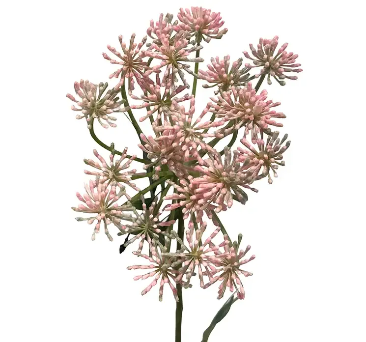 Kunstig dild blomst i lyserød af plast closeup