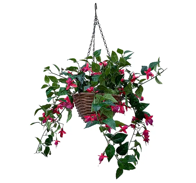 Fuchsia med kurv til ophæng kunstig uv-beskyttet blomst i fuchsia farvet
