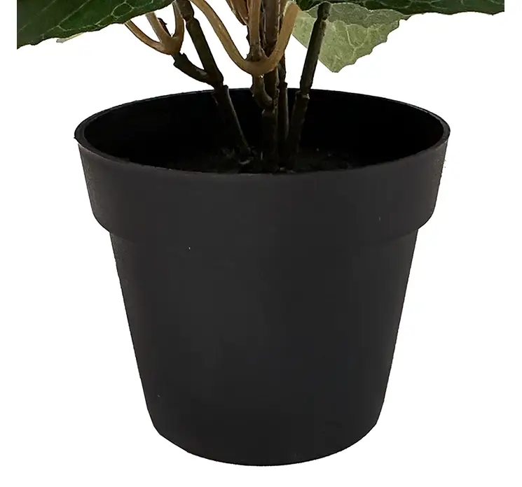 Fuchsia kunstig blomst i sort potte af plast i pink closeup af potte