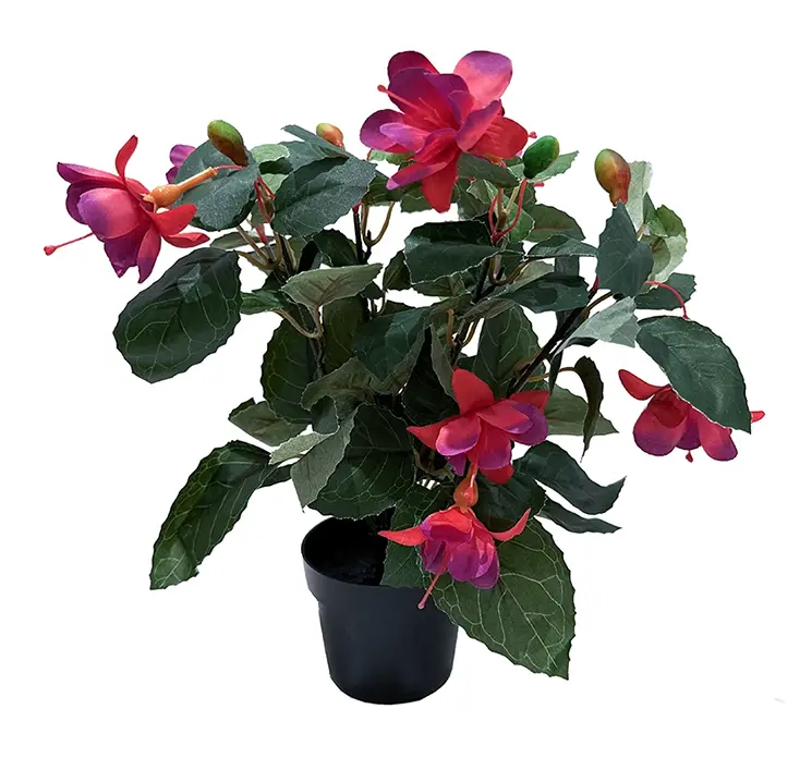 Fuchsia kunstig blomst i sort potte af plast i pink