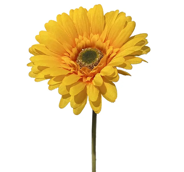 Gerbera kunstig blomst af plast i gul closeup