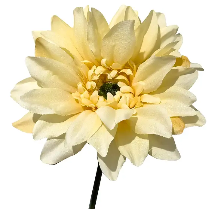 Kunstig blomst gerbera på stilk af genbrugsplast i gul closeup