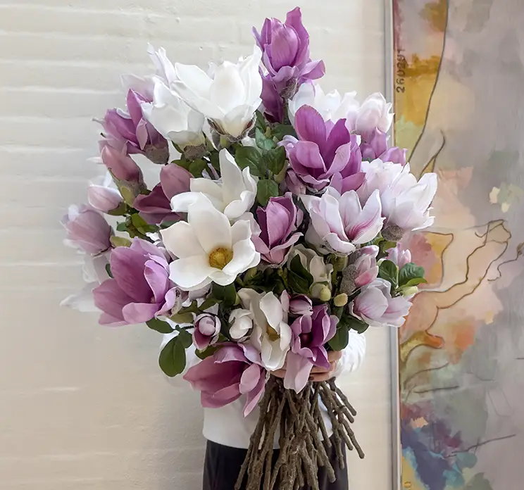 Magnolia kunstig blomster gren af plast flere sat sammen til en stor flot buket i lyserød, pink og hvid