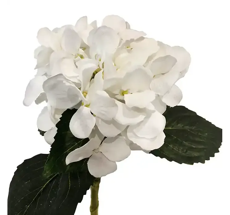Kunstig hortensia blomst af plast i hvid closeup