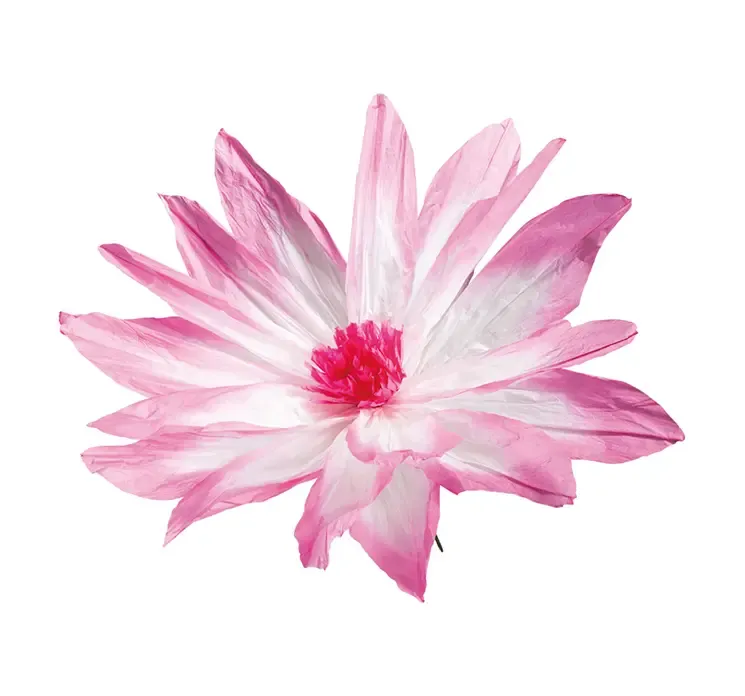 Kunstig blomsterhoved af papir i pink og hvid