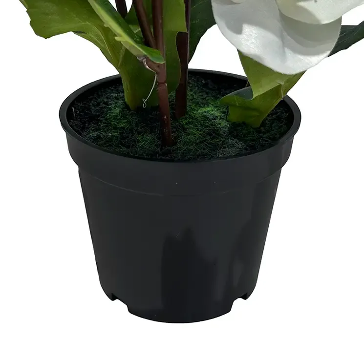 kunstig julerose, helleborus hvid i sort potte closeup1