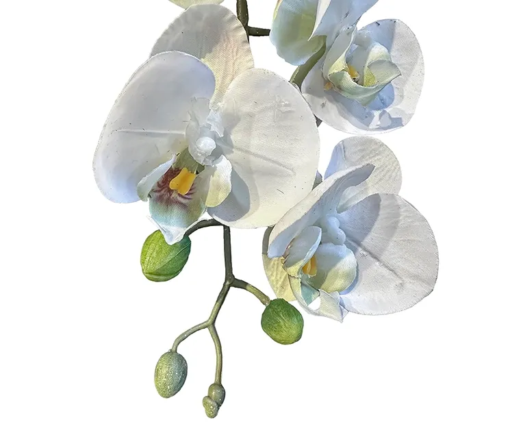 Kunstig orkide i hvid på stilk closeup