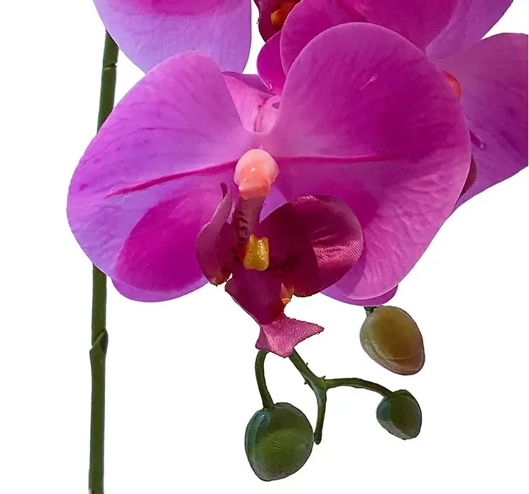 Kunstig orkide på stilk af plast i pink closeup