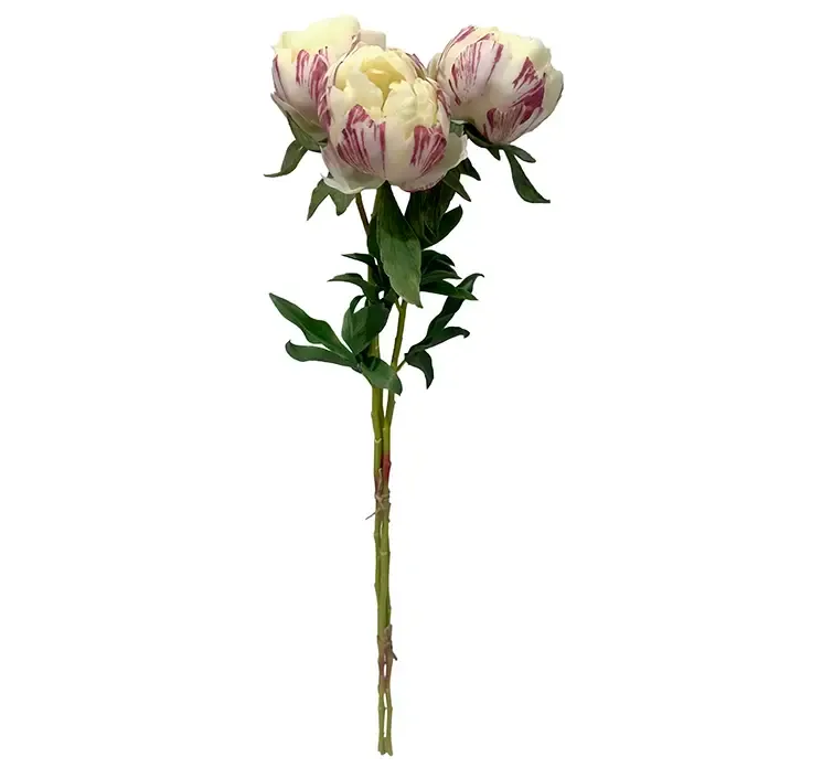 Kunstig pæon bundt med tre blomster af plast i creme og lilla