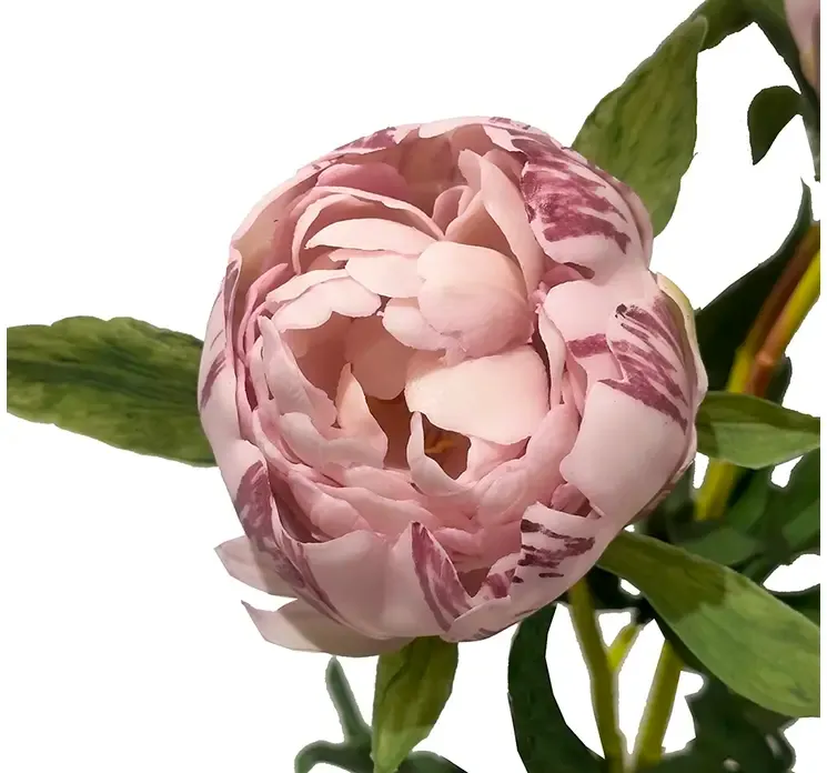 Kunstig pæon bundt med tre blomster af plast i lyserød og lilla closeup