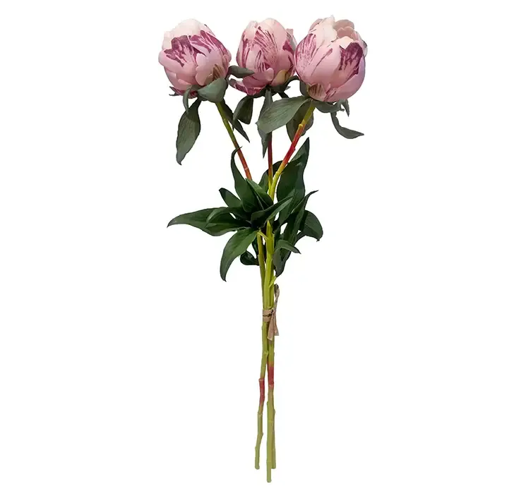 Kunstig pæon bundt med tre blomster af plast i lyserød og lilla