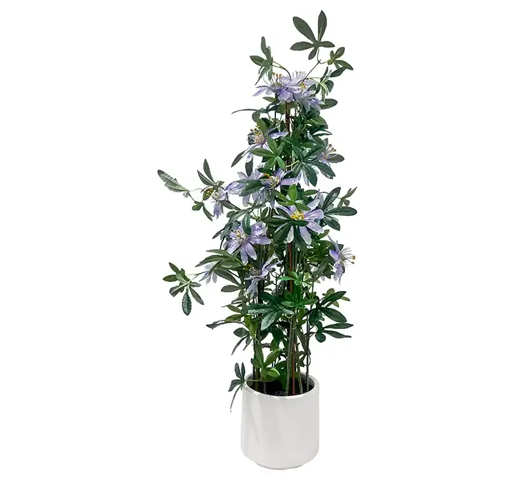 Kunstig passions blomst i lilla med potte, af plast