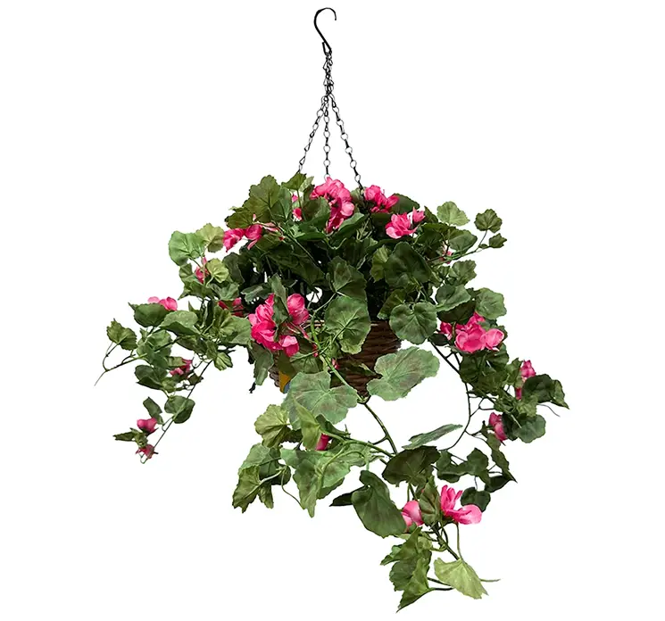 Pelargonie også kaldes storkenæb i fuchsia kunstig blomst af plast med kurv til ophæng