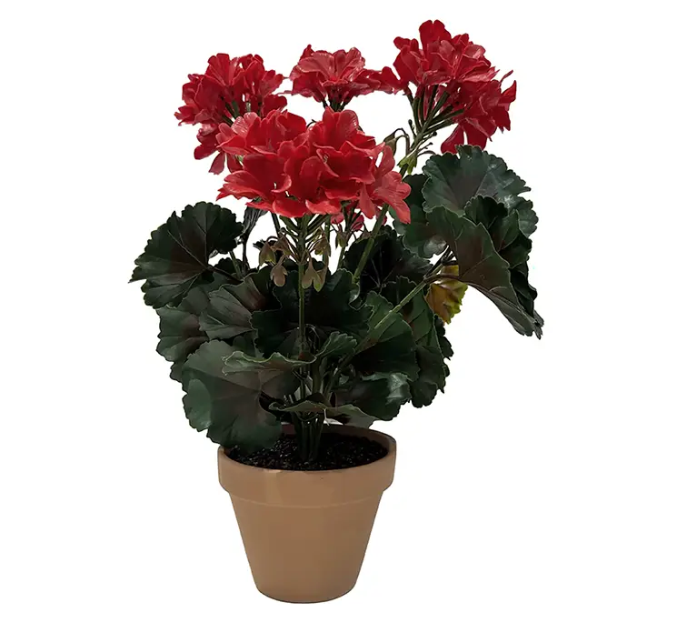 Pelargonie geranium kunstig blomst i rød uv-beskyttet plast