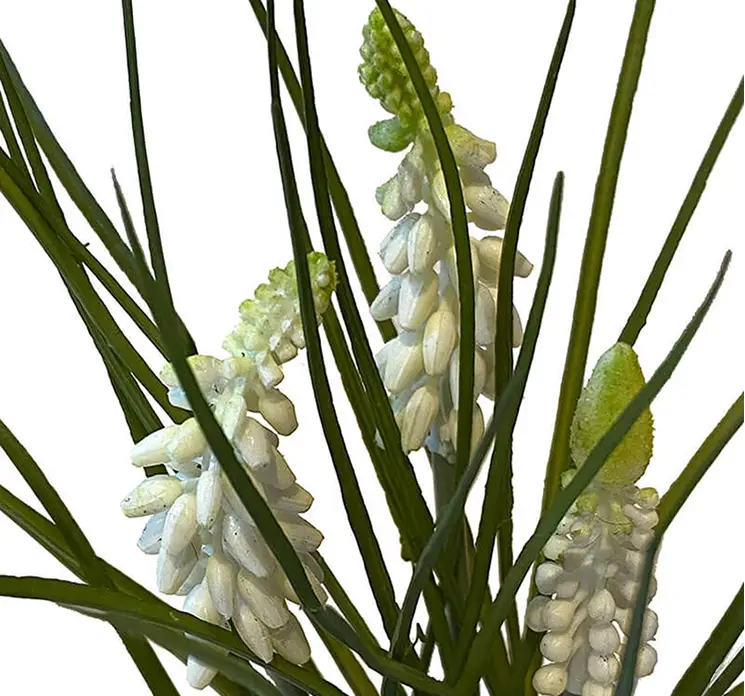 Perlehyacint i potte kunstig blomst af plast i hvid 3cm closeup