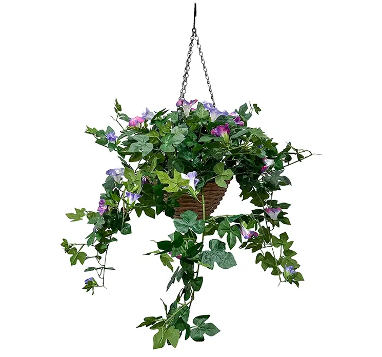 Petunia med kurv til ophæng kunstig uv-beskyttet blomst i lilla og lyserød