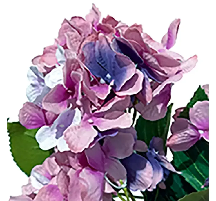 Kunstig hortensia buket i lilla af plast closeup