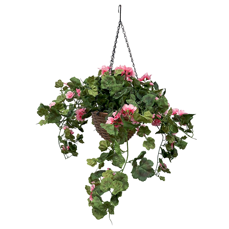 Pelargonie også kaldet geranium med kurv til ophæng kunstig uv-beskyttet blomst i lyserød