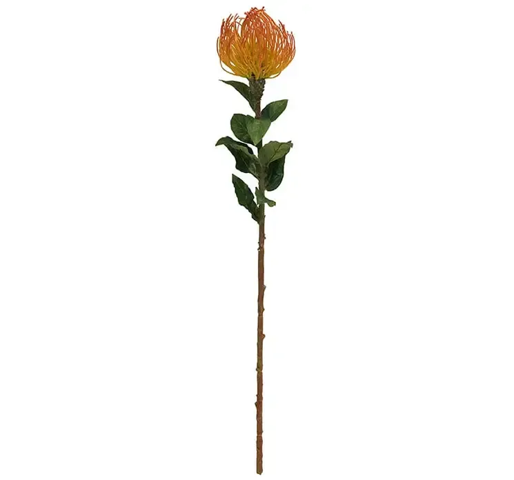 Kunstig protea blomst i orange og gul af plast