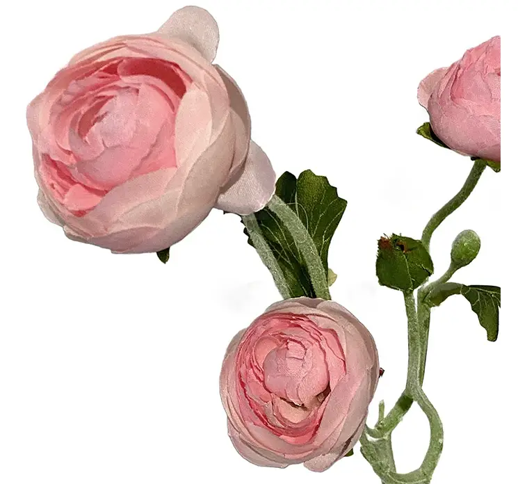 Ranunkel kunstig blomst af plast i creme og lyserød closeup