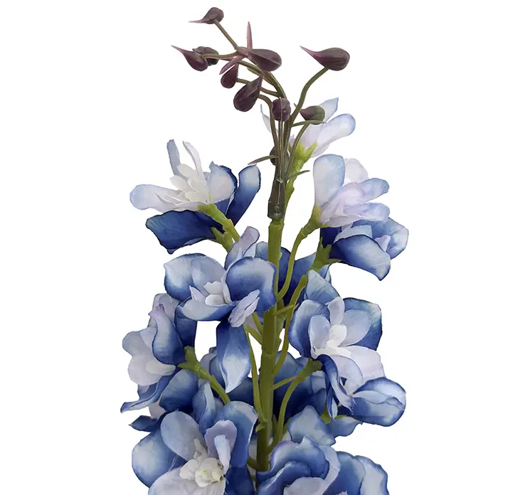 Ridderspore kunstig blomst af plast i blå 90cm closeup