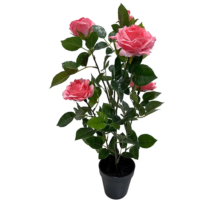 Rose i pink kunstig blomst i sort potte af plast 56cm