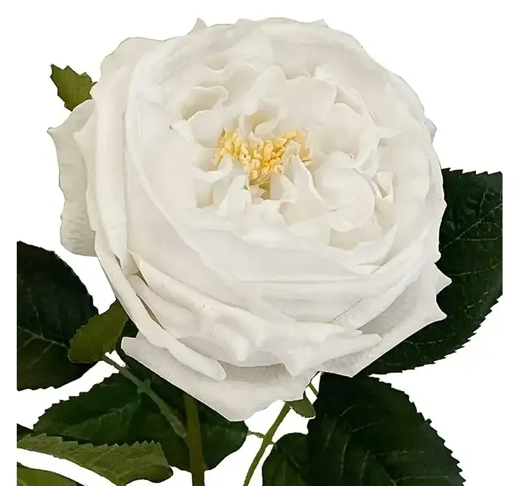 Kunstig rose på stilk i hvid af plast closeup