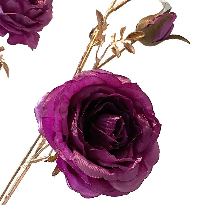 Roser på stilk kunstig blomst af plast i lilla og guld closeup