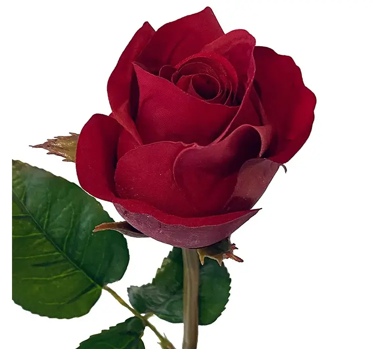Rose med lang stik kunstig blomst af plast i rød closeup
