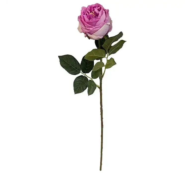Kunstig og naturtro rose på stilk af plast i rosa