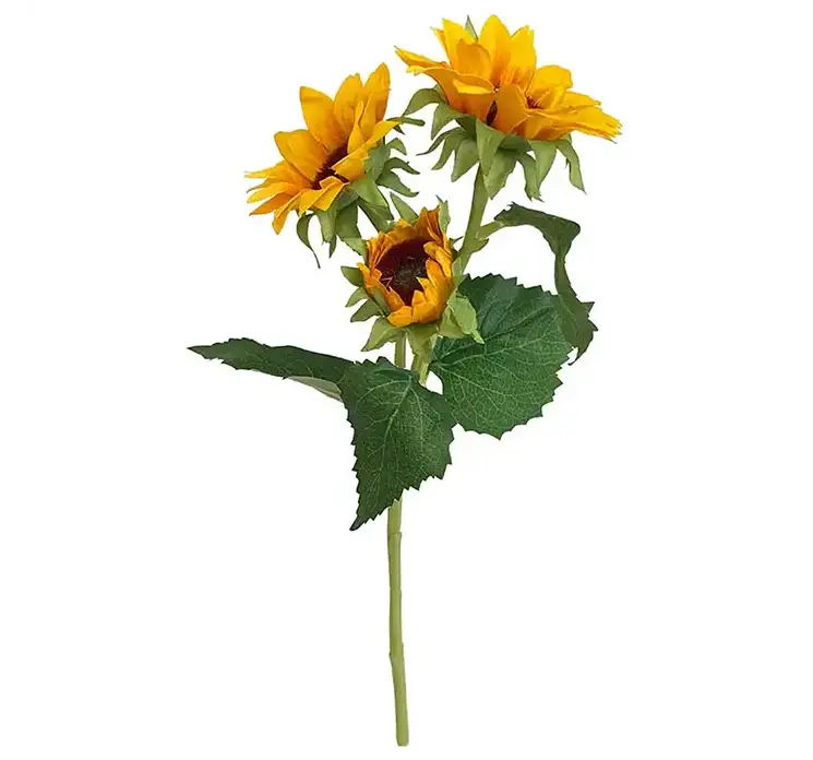 Solsikke kunstig blomst af plast i gul og orange med tre hoveder