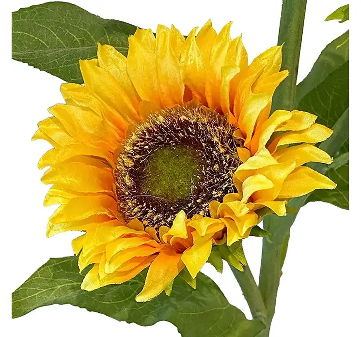 Solsikke kunstig blomst med tre blomster af plast i gul 85cm closeup
