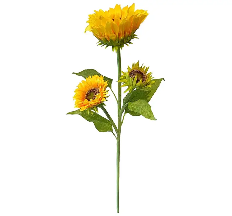 Solsikke kunstig blomst med tre blomster af plast i gul 85cm