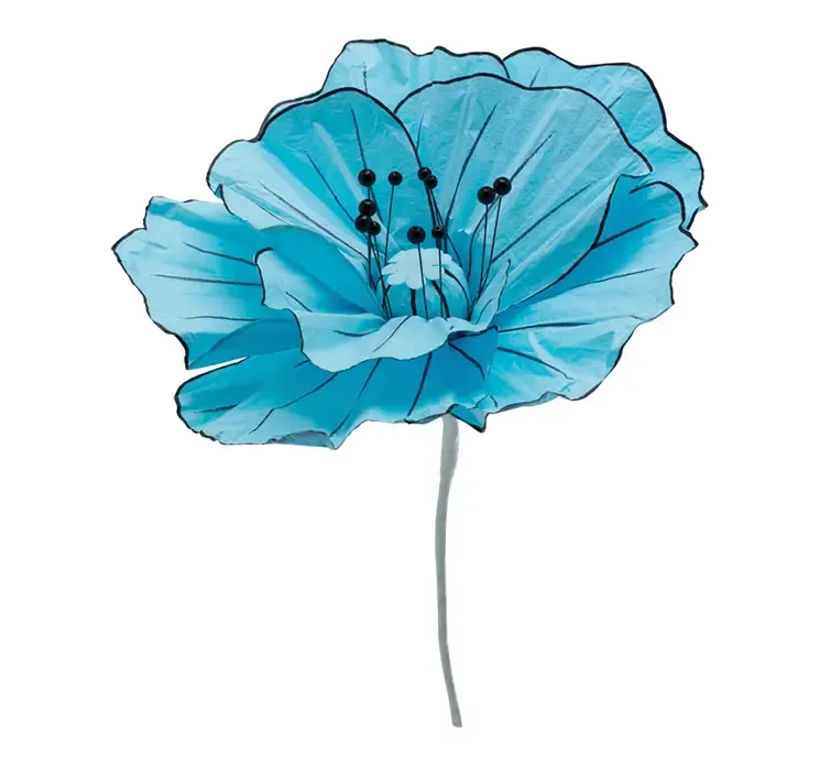 Kunstig blomst på stilk i blå af papir