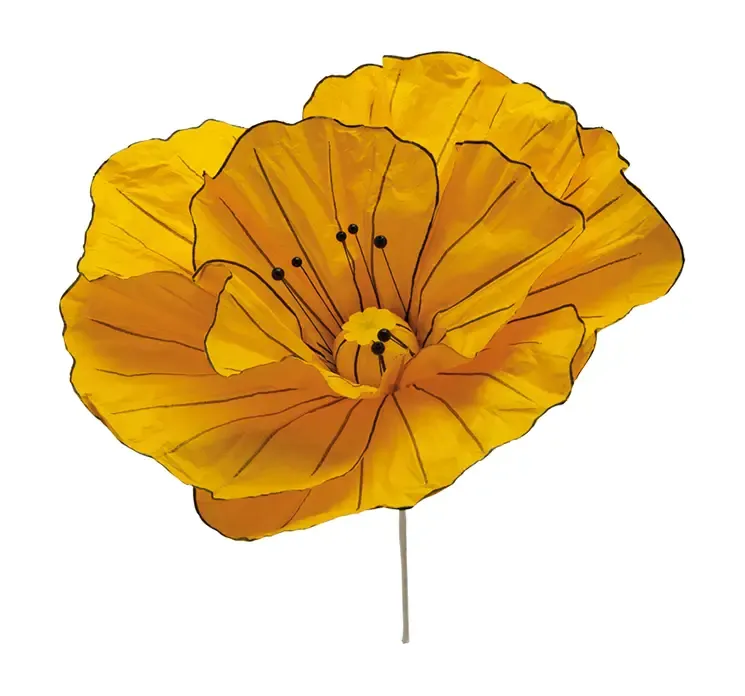 Kunstig blomst på stilk i gul af papir