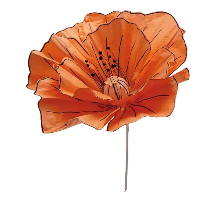 Kunstig blomst på stilk i orange af papir