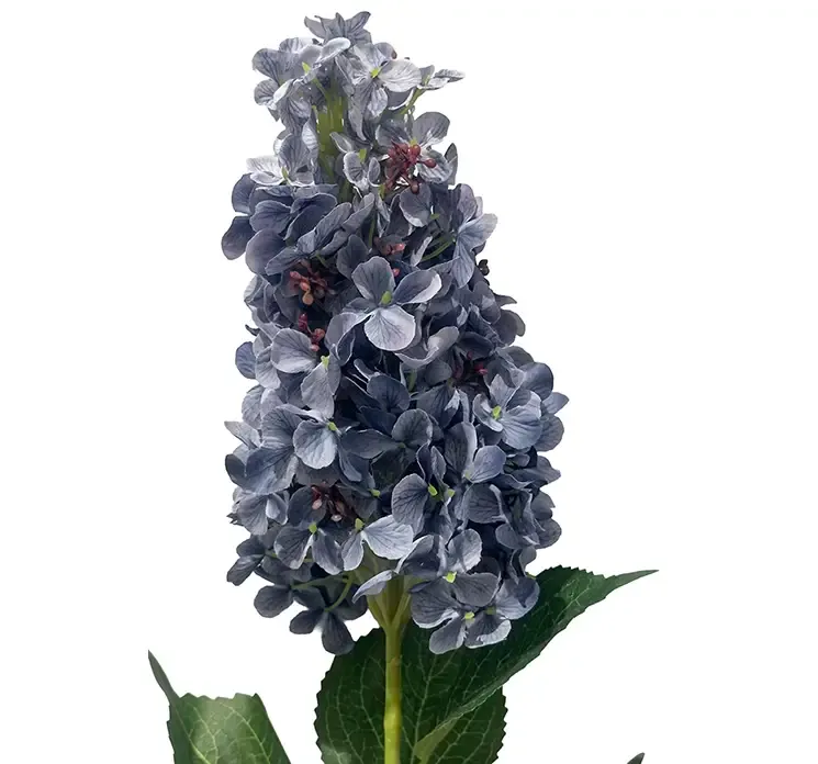 Kunstig syrenhortensia blomst på stilk, af plast i blå closeup