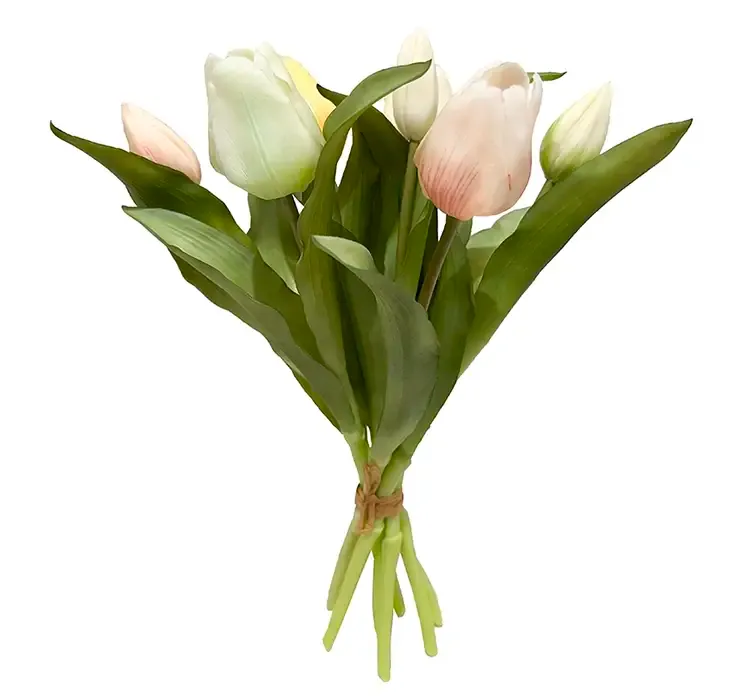 Kunstig tulipan buket i mix farver af hvid, gul og peach af gummi og plast