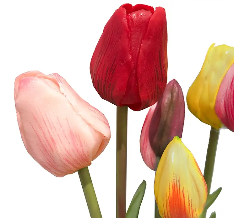 Tulipan buket af kunstig blomster i real touch gummi multifarvet 47cm closeup