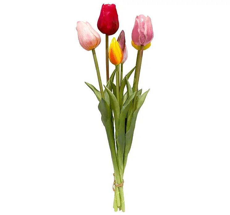 Tulipan buket af kunstig blomster i real touch gummi multifarvet 47cm