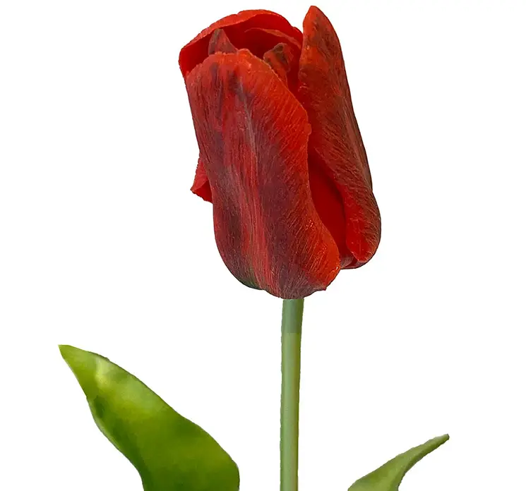 Tulipan kunstig blomst af plast i rød closeup