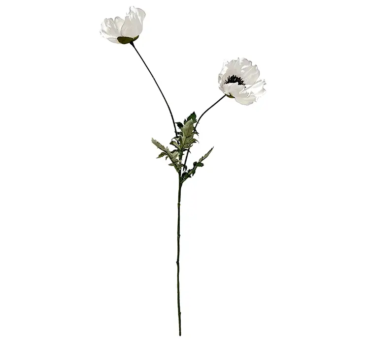 Valmue kunstig blomst af plast i hvid