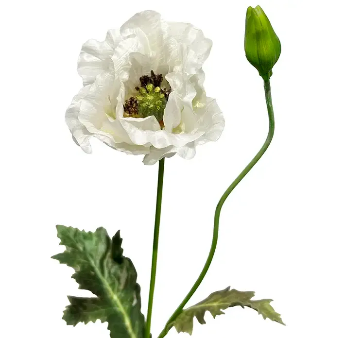 Kunstig valmue blomst og knob af plast i creme, closeup