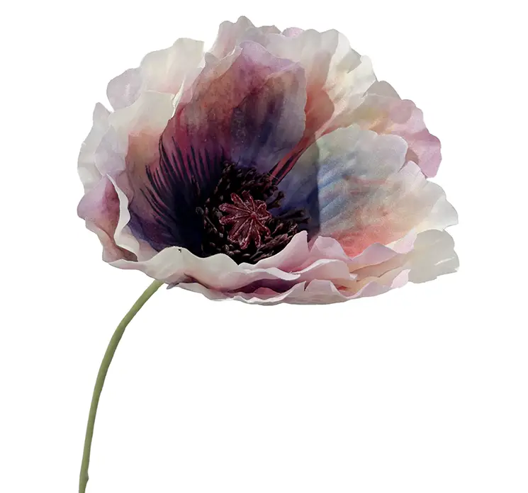 Valmue kunstig blomst af plast i lilla closeup