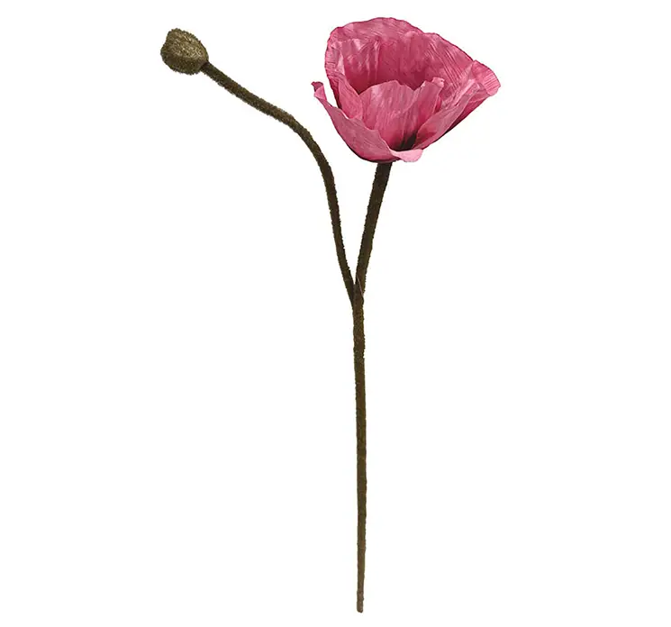 Valmue kunstig blomst med en knop af plast i pink