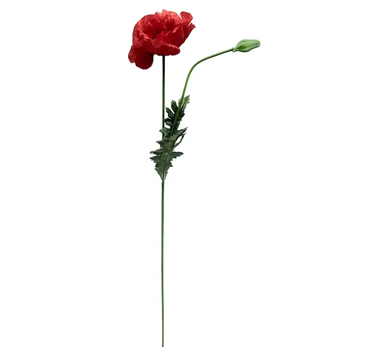 Kunstig valmue blomst og knob af plast i rød