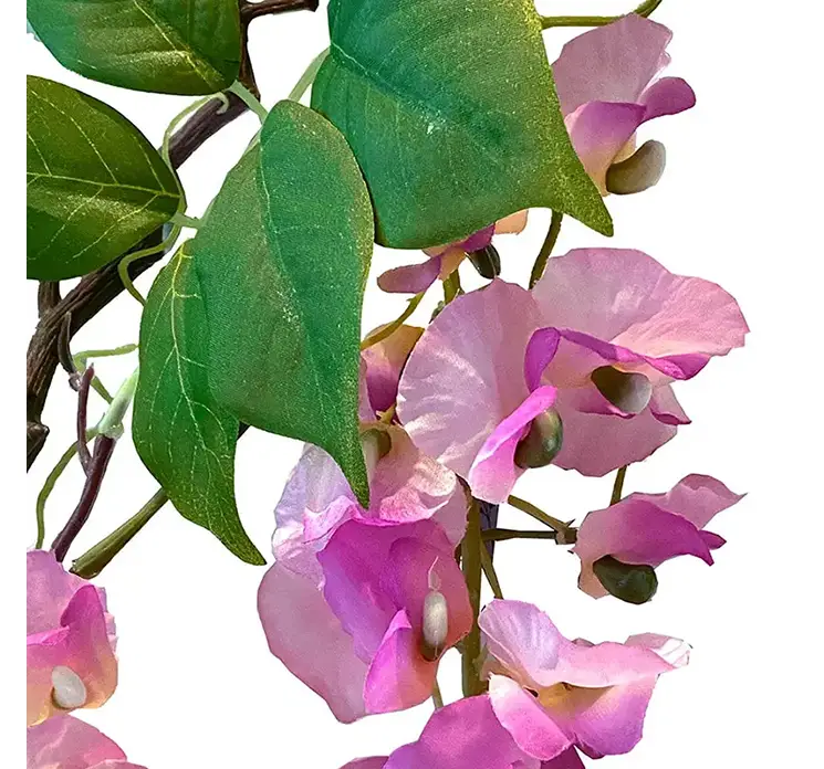 Wisteria kunstig blomst af plast i lyserød på lang stilk closeup