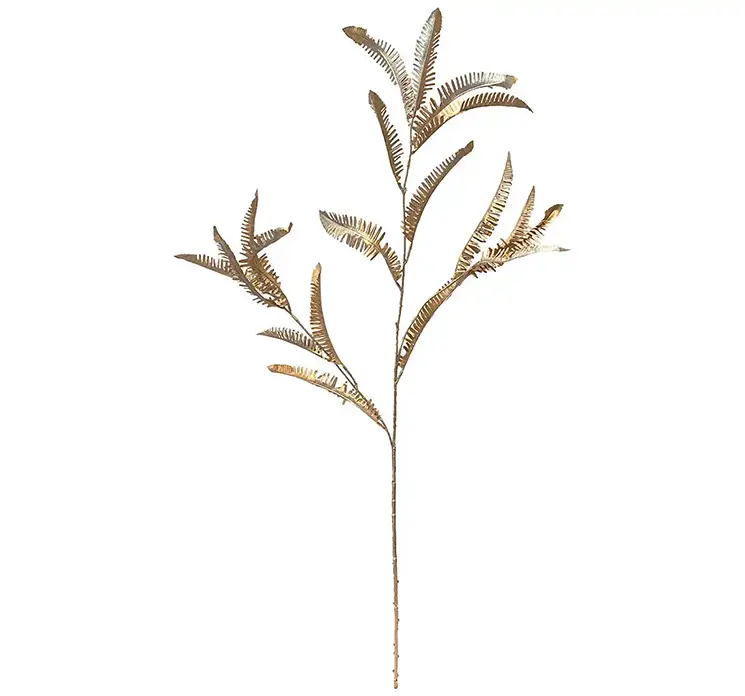 Bregne på stilk kunstig gren af plast i guld farvet 88cm