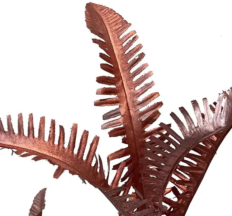 Bregne stilk kunstig gren af plast i kobber farvet 88cm closeup