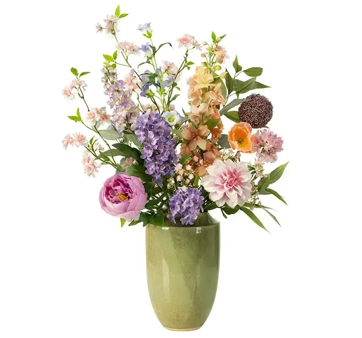 Kunstig buket af forskellige blomster i farvrigt mix af plast